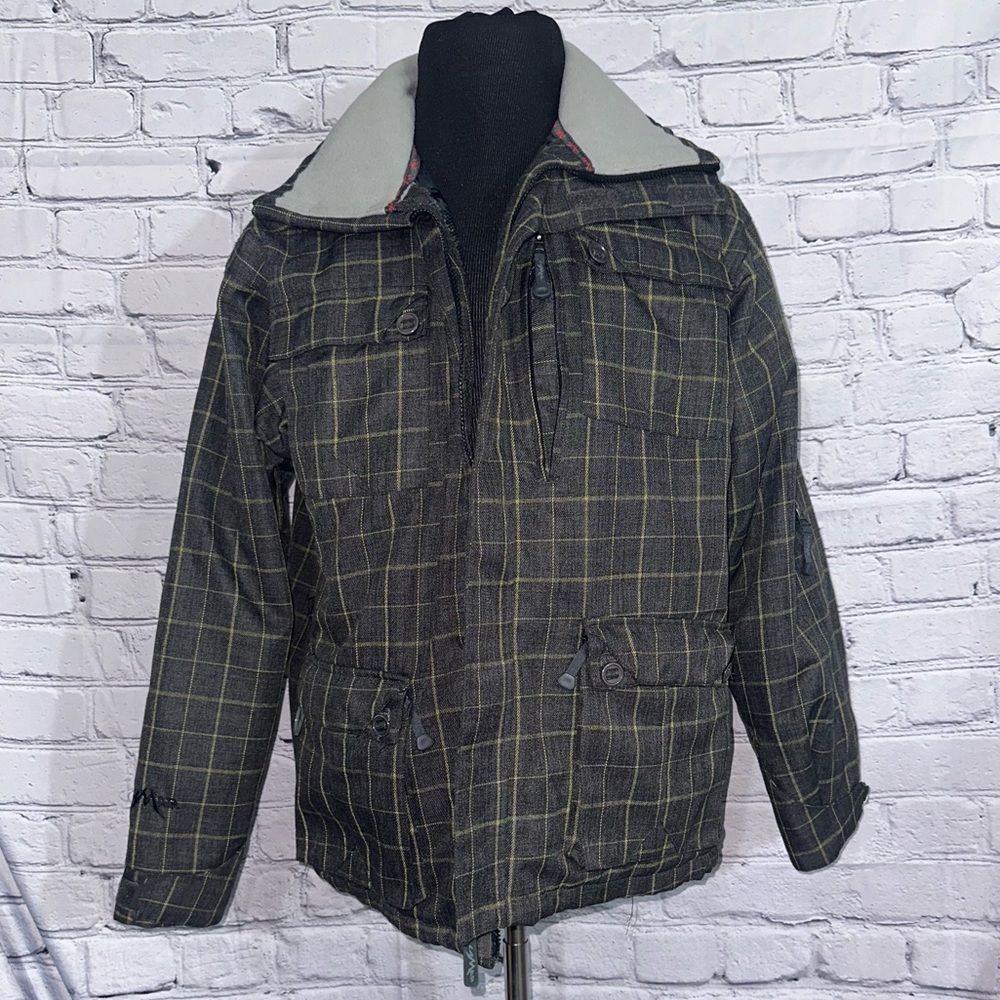 Men’s Lamar Hooded Ski Jacket size Medium. Olive green and grey.